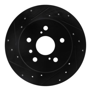 Toyota Avalon Brake Rotor (1) - Rear Left - R1 Concepts - Drilled & Slotted - Black - `00-`04